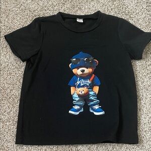 Black Kids T-Shirt with Bear Graphic